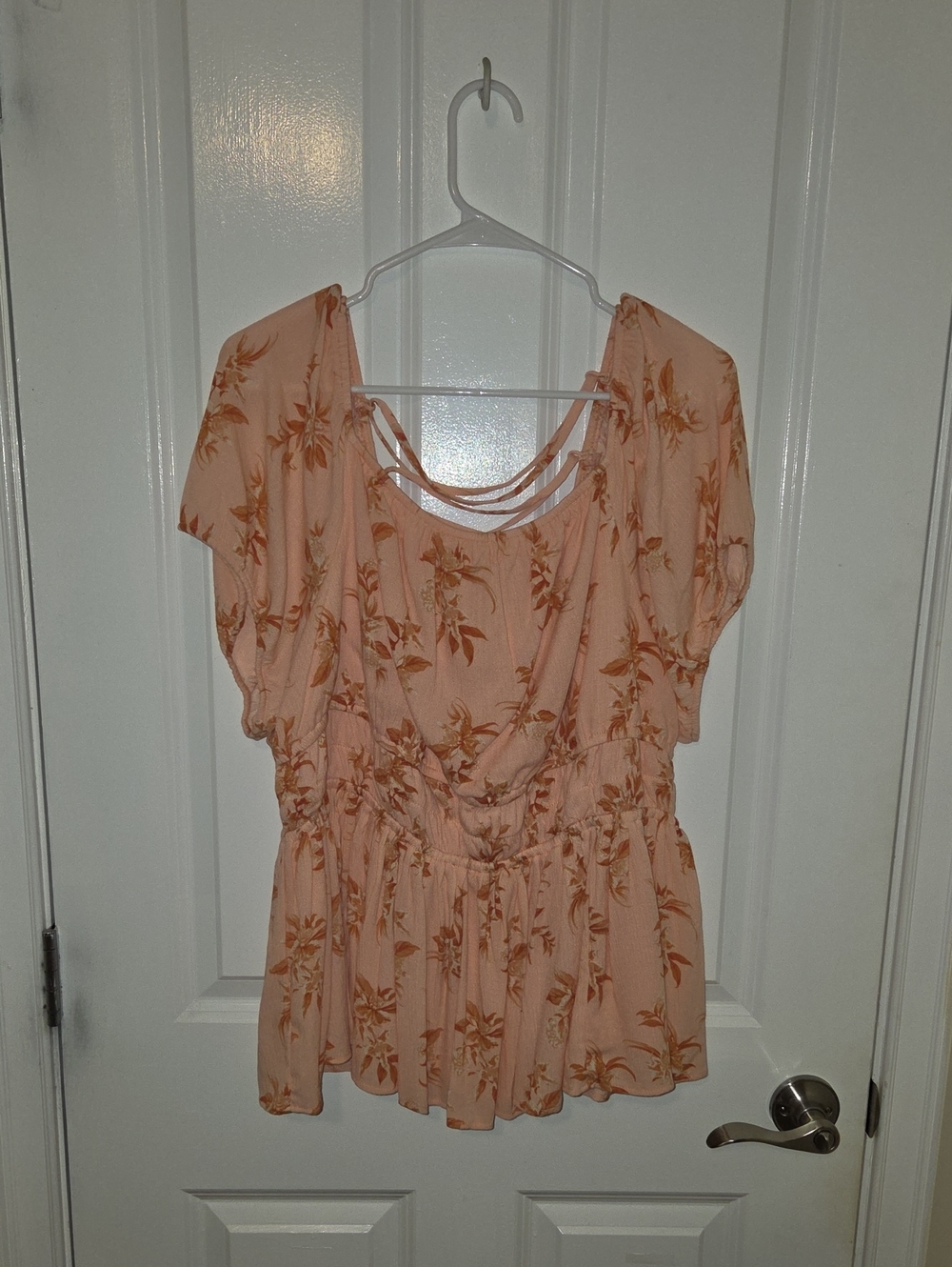 torrid Peach Floral Smocked Waist Peplum Tunic
